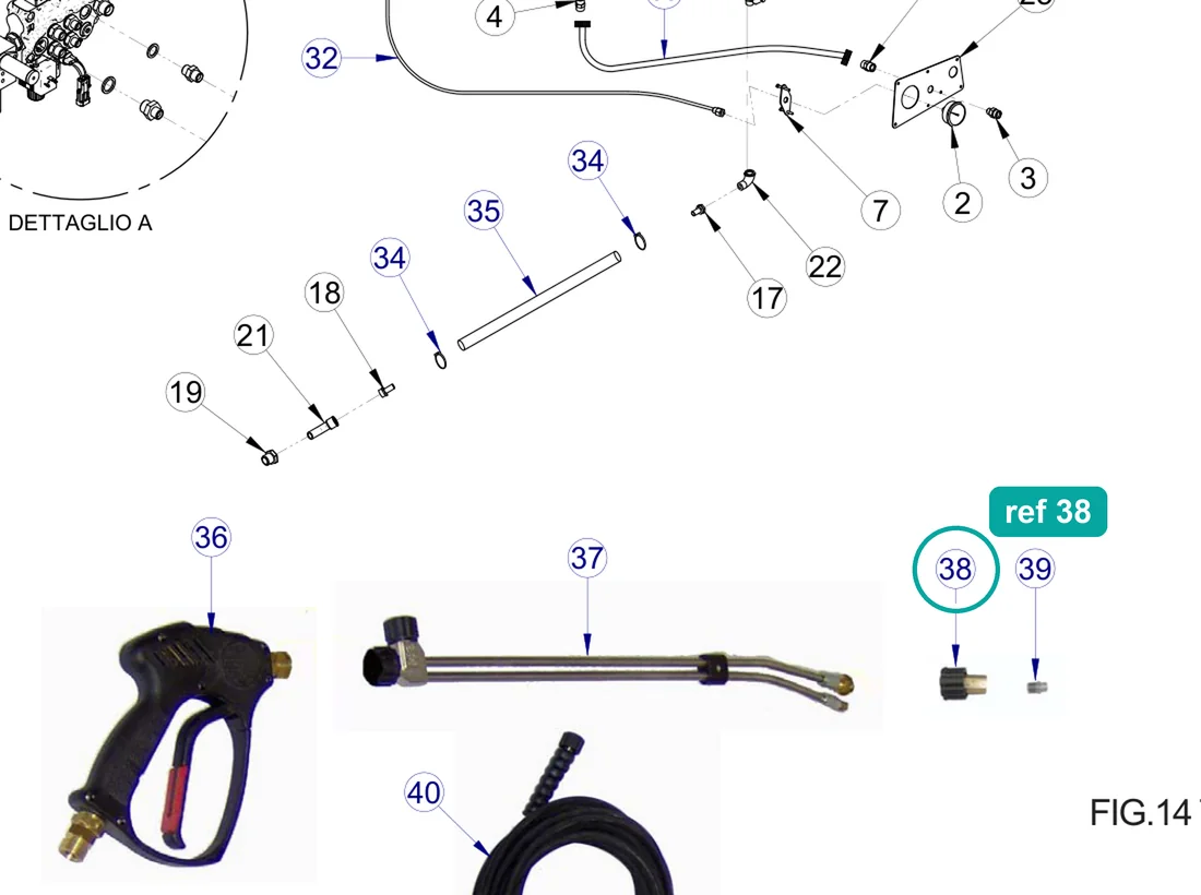 Quick coupling (ref 38) highlighted on the IMER Prestige 300 parts diagram, Water Cleaner Pump Kit (1107208) – part 3225372