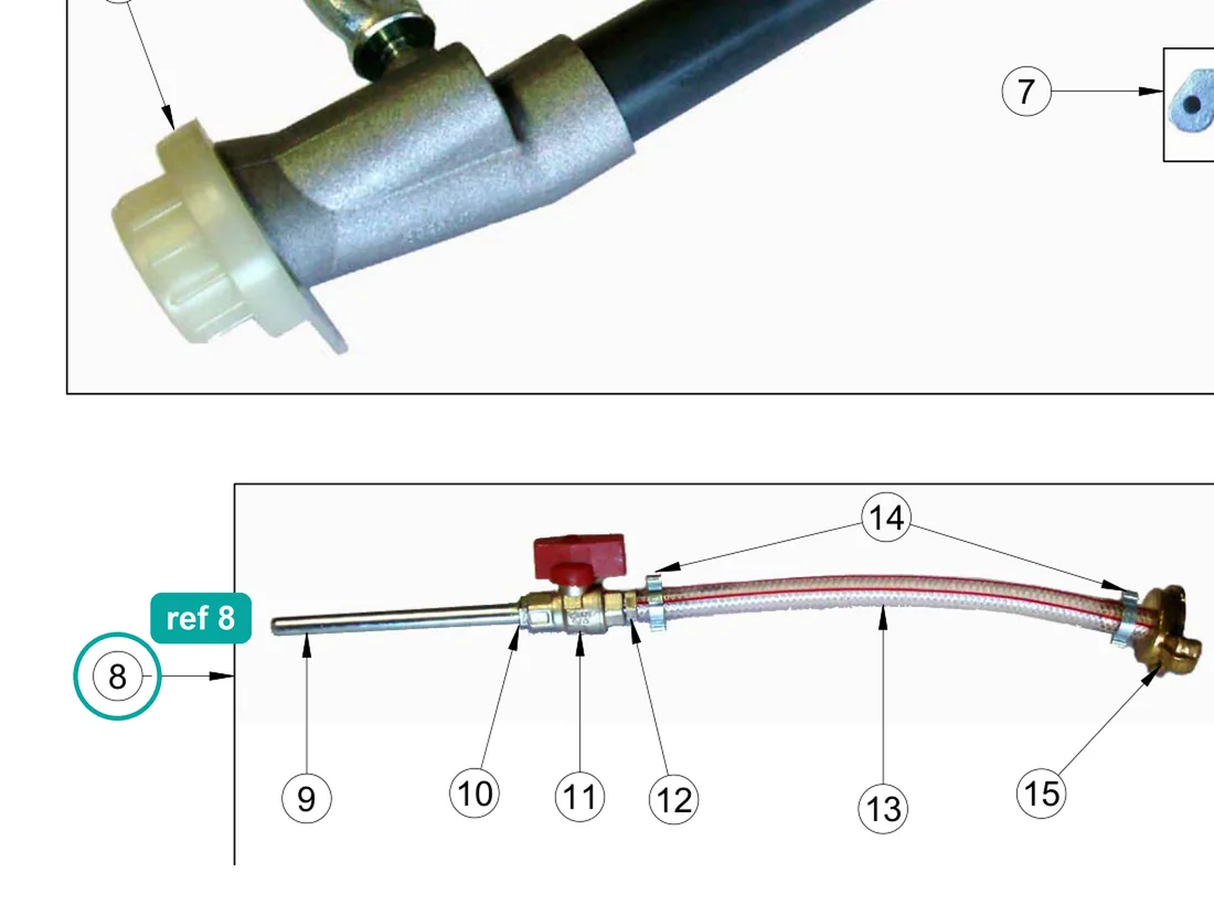 Complete air hose for spray jet (ref 8) highlighted on the IMER Koine 4 parts diagram, Spray Jet – part 3225598