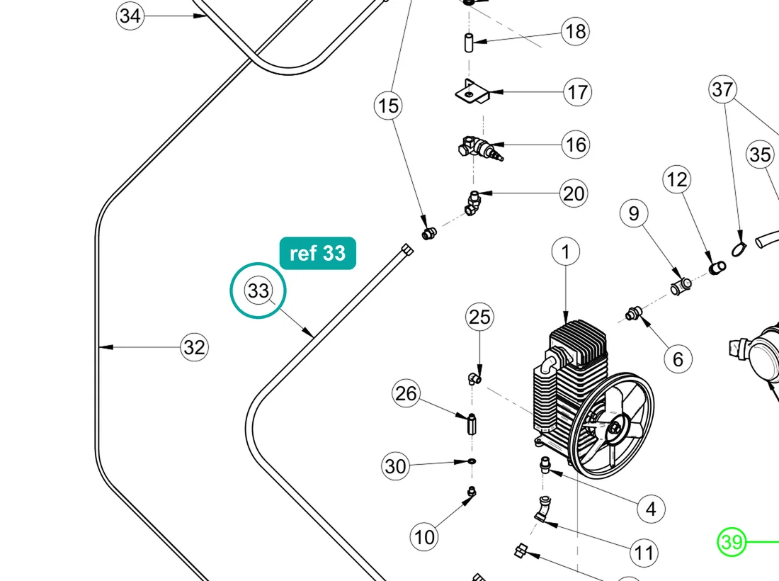 Air hose FD 1/2" L.1000mm (ref 33) highlighted on the IMER Prestige 300 parts diagram, Pneumatic Circuit – part 3225683