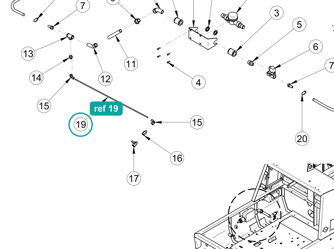 Foraflon air hose D.8/6 L.1200mm (ref 19) highlighted on the IMER Prestige 300 parts diagram, Litre Counter Kit (1107209) – part 3225697