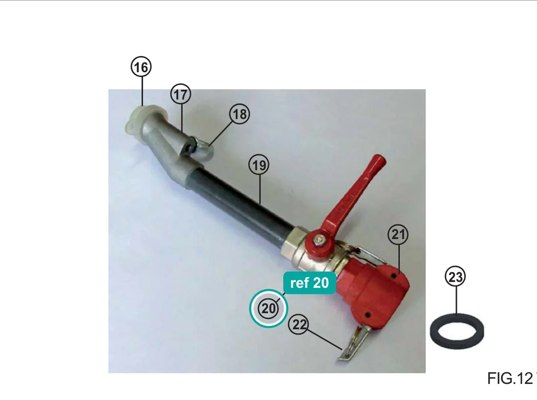 Ball valve 1" m.f. (ref 20) highlighted on an IMER parts-book drawing – part 3225833
