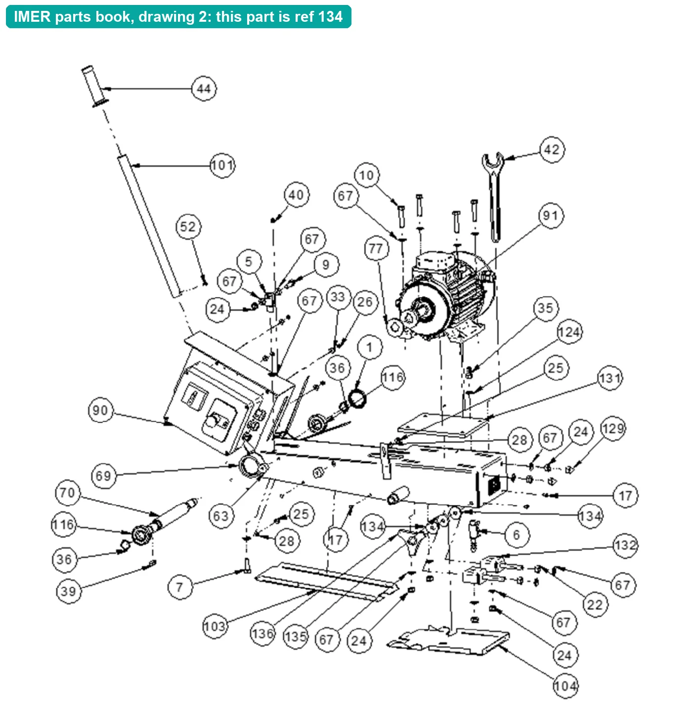 Spacer for IMER Masonry 750 Plus (IMER parts book drawing 2, ref 134)