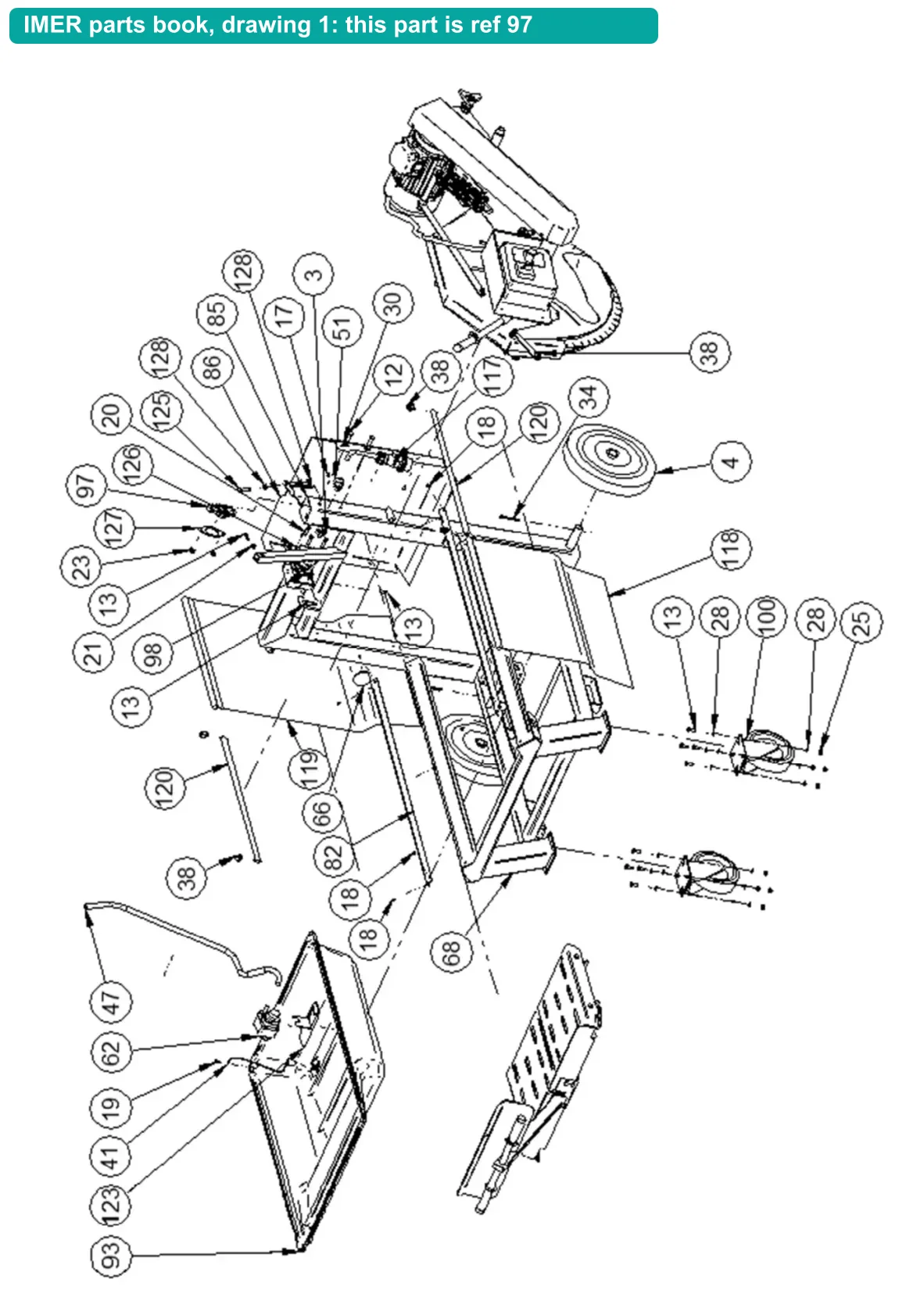 Articulated Support for IMER Masonry 750 Plus (IMER parts book drawing 1, ref 97)