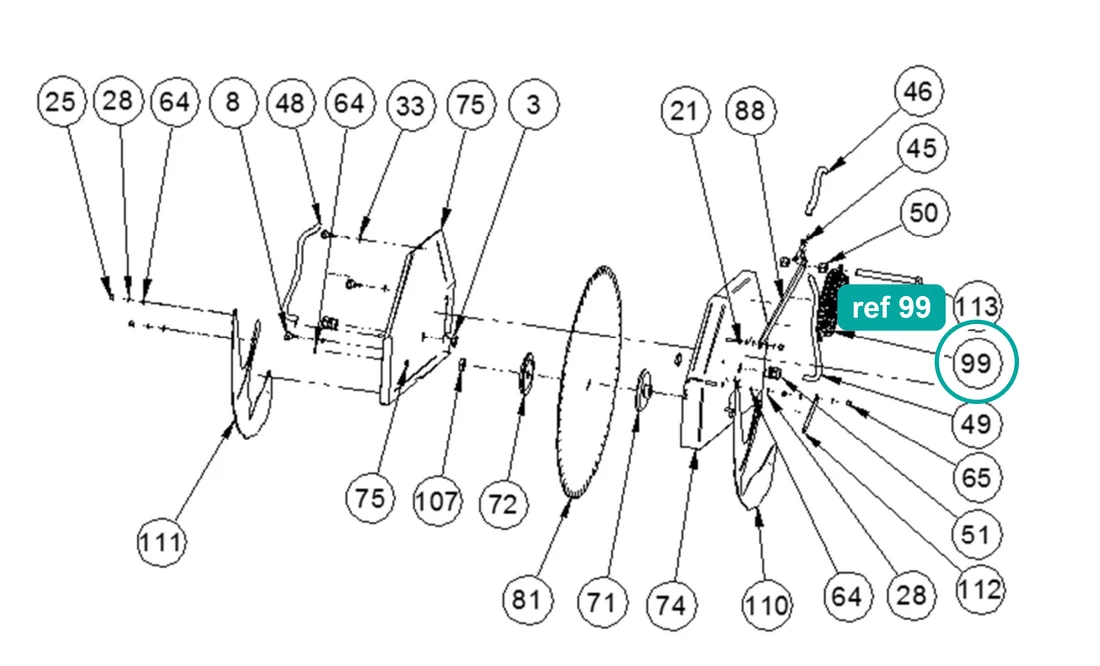 Spring (ref 99) highlighted on the IMER Masonry 750 Plus parts diagram, Machine Structure (Disc Guard and Cooling) – part 3225996