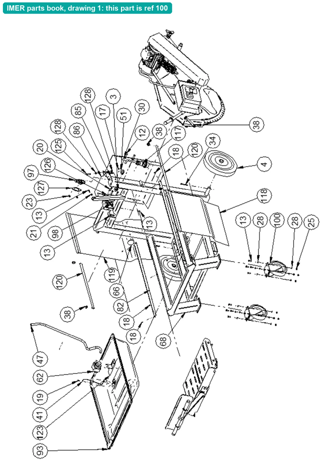 Wheel for IMER Masonry 750 Plus (IMER parts book drawing 1, ref 100)