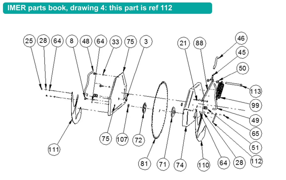 Carriage Clamping for IMER Masonry 750 Plus (IMER parts book drawing 4, ref 112)