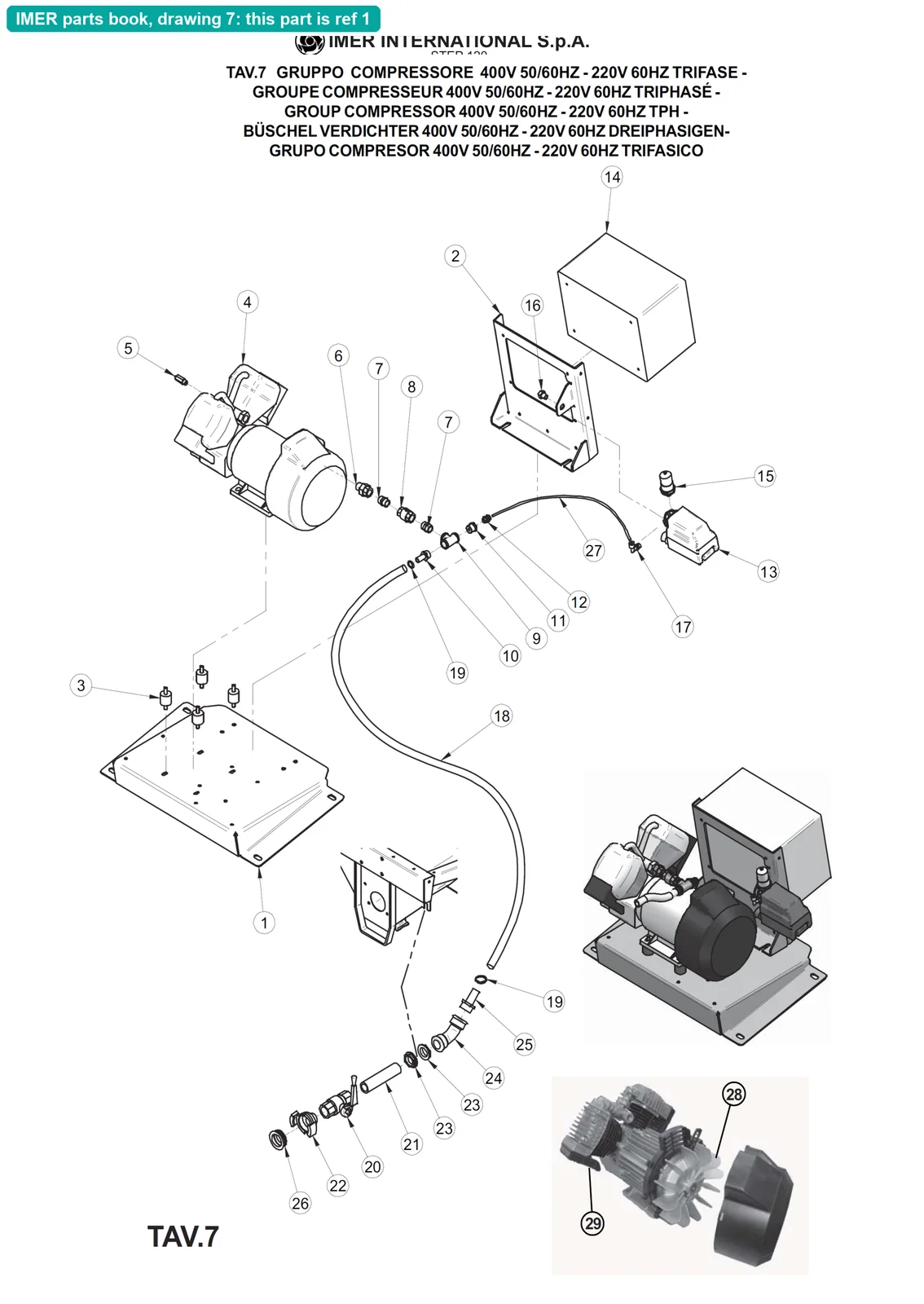 Compressor Support Plate for IMER Step-Up 120 (IMER parts book drawing 7, ref 1)