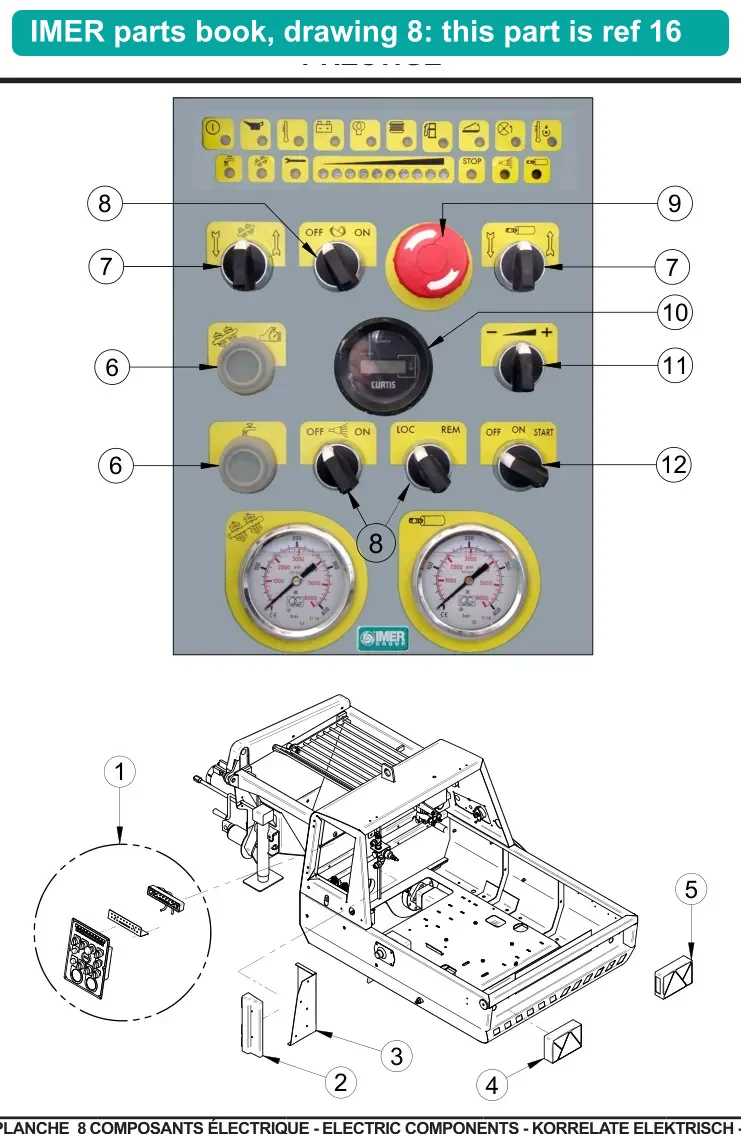 Straight Socket 3P 16A-24V for IMER Prestige 300 (IMER parts book drawing 8, ref 16)