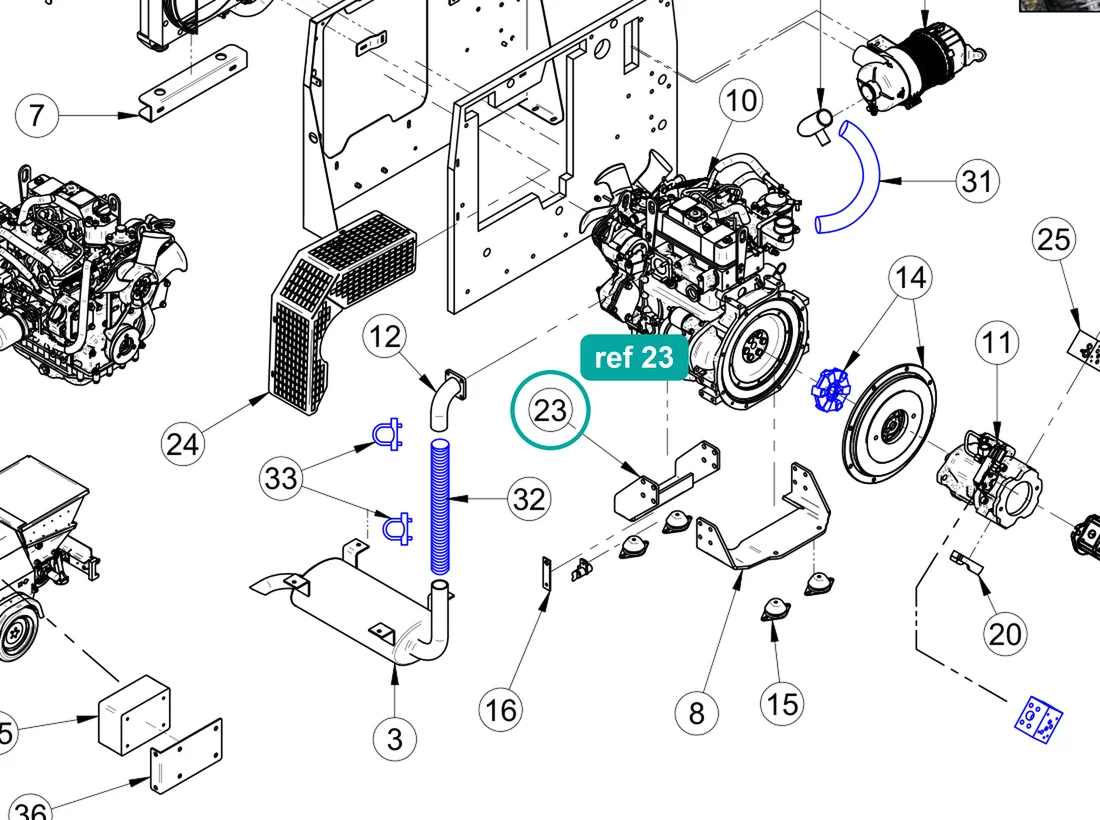 Rear Engine Support Bracket for IMER Booster 15 — IMER parts diagram, ref 23
