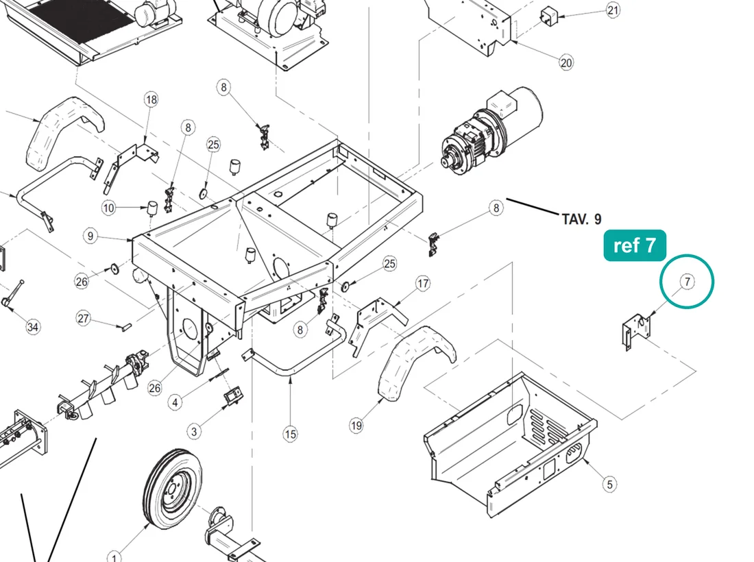 Vibrating screen electrical panel support (ref 7) highlighted on an IMER parts-book drawing – part 3226813