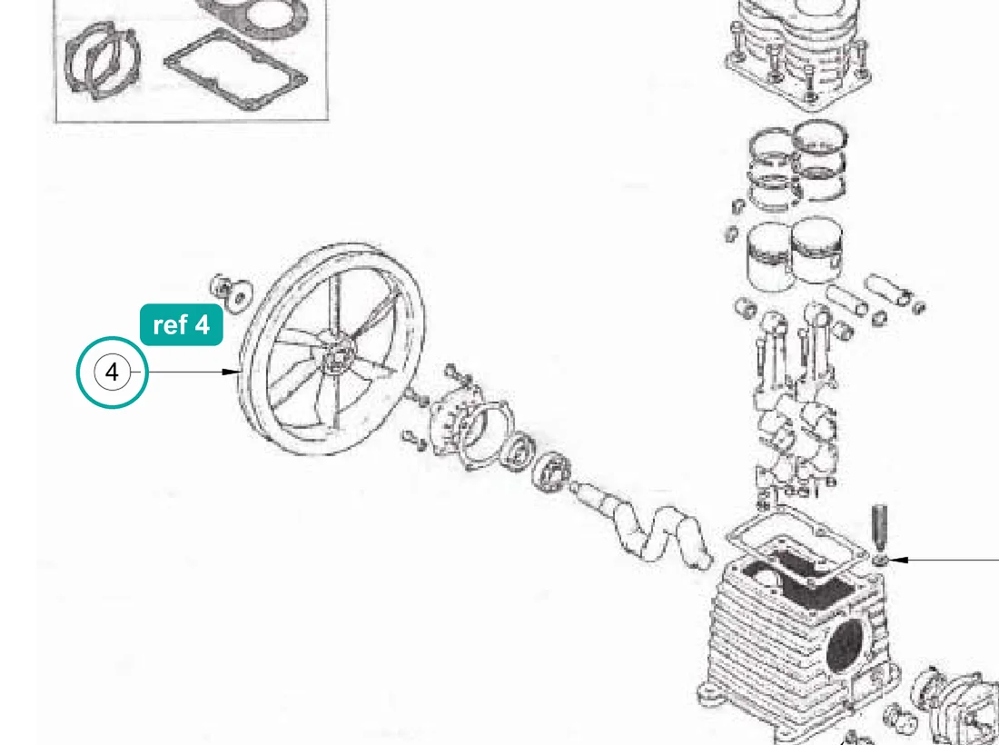 Pulley (ref 4) highlighted on the IMER Prestige 300 parts diagram, Compressor – part 3227389