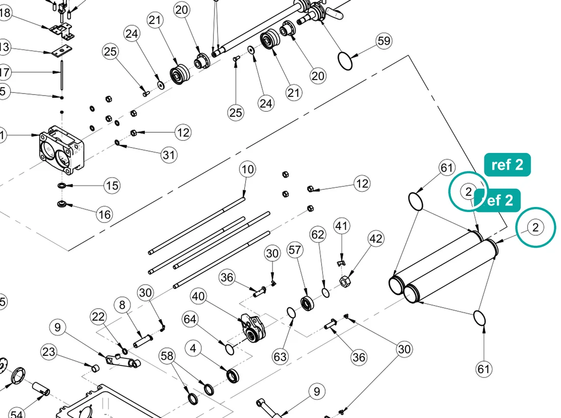 Chrome barrel (ref 2) highlighted on the IMER Booster 15 parts diagram, Pumping Group and Hopper – part 3227583