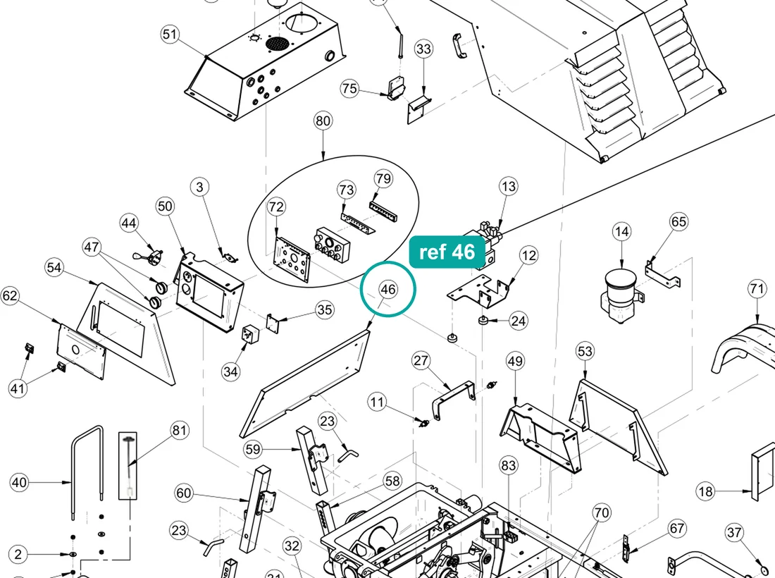 Front panel, ref 46, on the IMER Booster 15 drawing