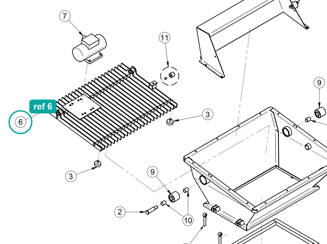 Grille (ref 6) highlighted on the IMER Booster 15 parts diagram, Hopper Grille and Vibrator – part 3227600