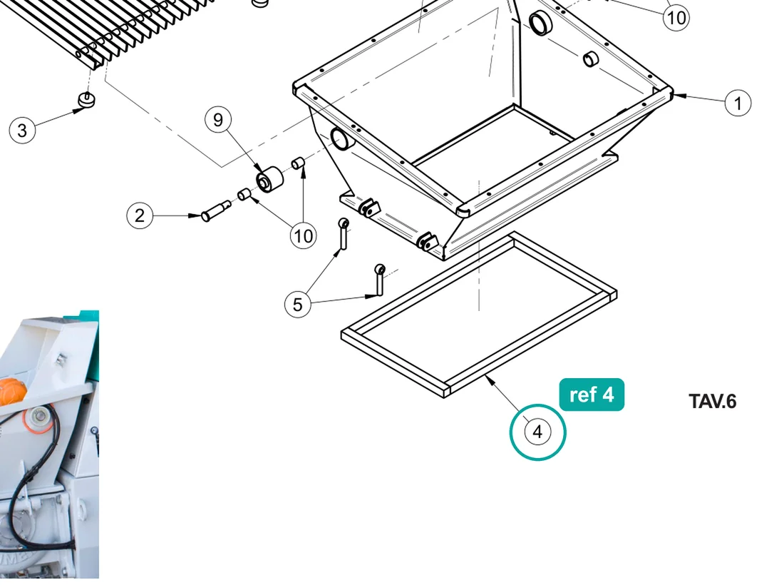 Seal (ref 4) highlighted on the IMER Booster 15 parts diagram, Hopper Grille and Vibrator – part 3227608