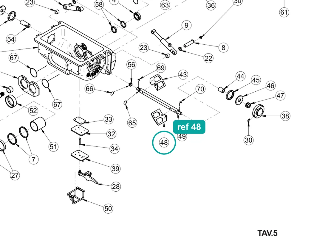 Blade RH (ref 48) highlighted on the IMER Booster 15 parts diagram, Pumping Group and Hopper – part 3227614