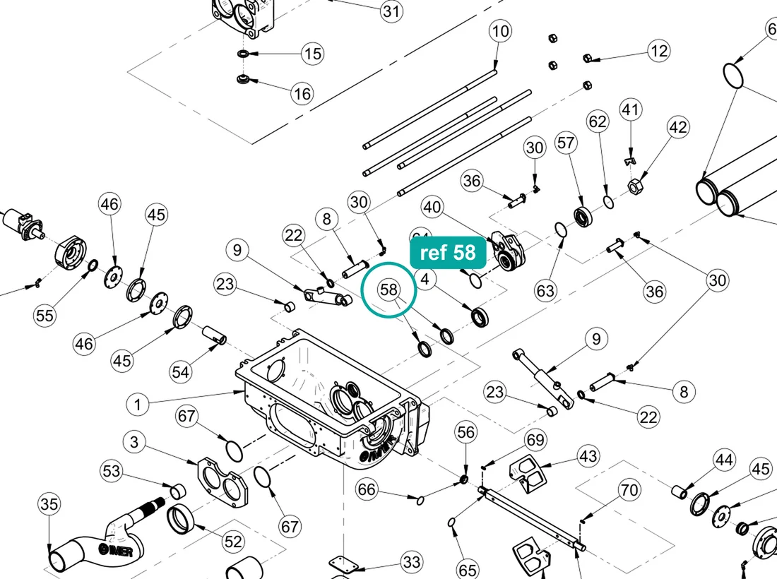 Seal 68×83×11 (ref 58) highlighted on the IMER Booster 15 parts diagram, Pumping Group and Hopper – part 3227641