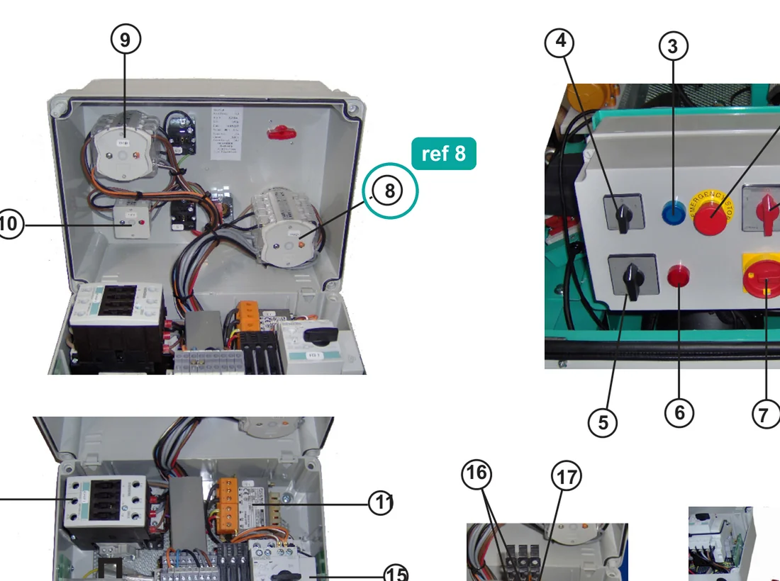 Commutator (ref 8) highlighted on the IMER Step-Up 120 parts diagram, Electrical Panel 400V 50/60Hz / 220V 60Hz Three-Phase – part 3227724