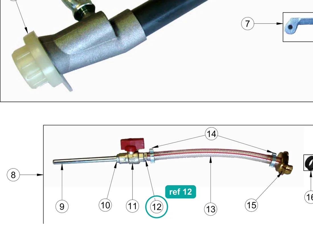Hose adapter 1/4" m. x D.10, ref 12, on the IMER Koine 4 drawing