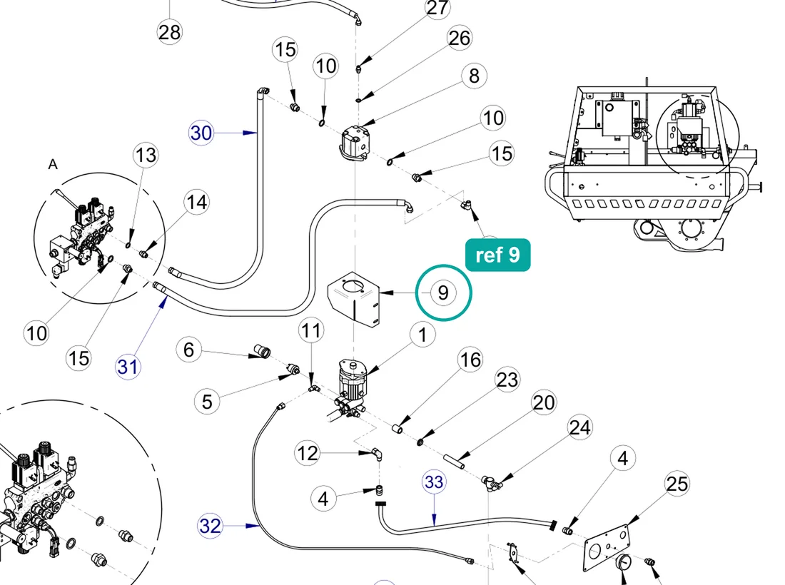 Water cleaner pump support (ref 9) highlighted on the IMER Prestige 300 parts diagram, Water Cleaner Pump Kit (1107208) – part 3228132