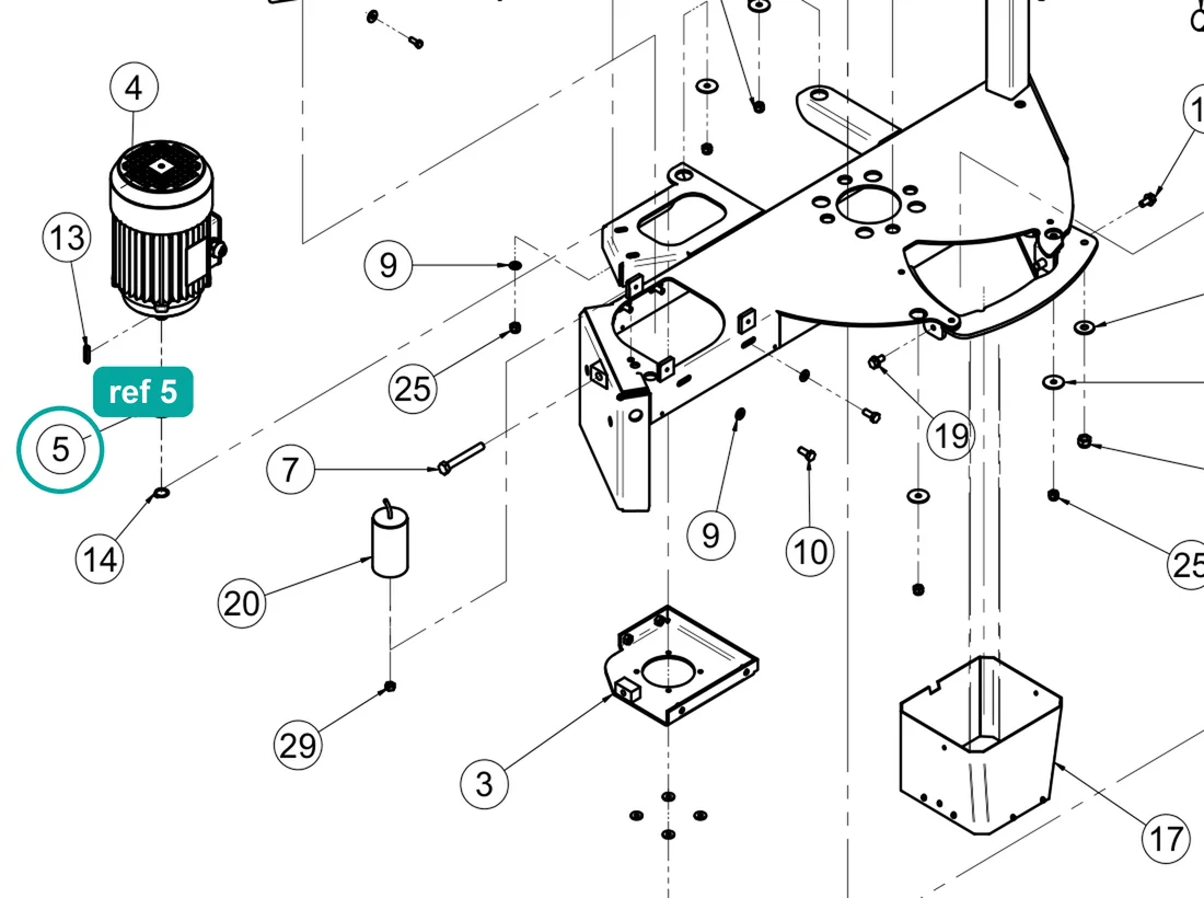 Pulley (ref 5) highlighted on the IMER Step-Up 120 parts diagram, Mixer - Drive Assembly – part 3228133