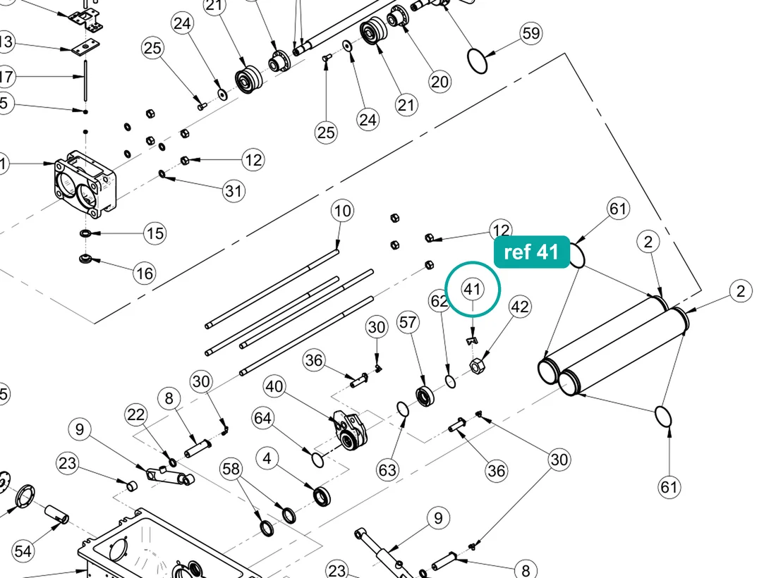 Nut block (ref 41) highlighted on the IMER Booster 15 parts diagram, Pumping Group and Hopper – part 3228807