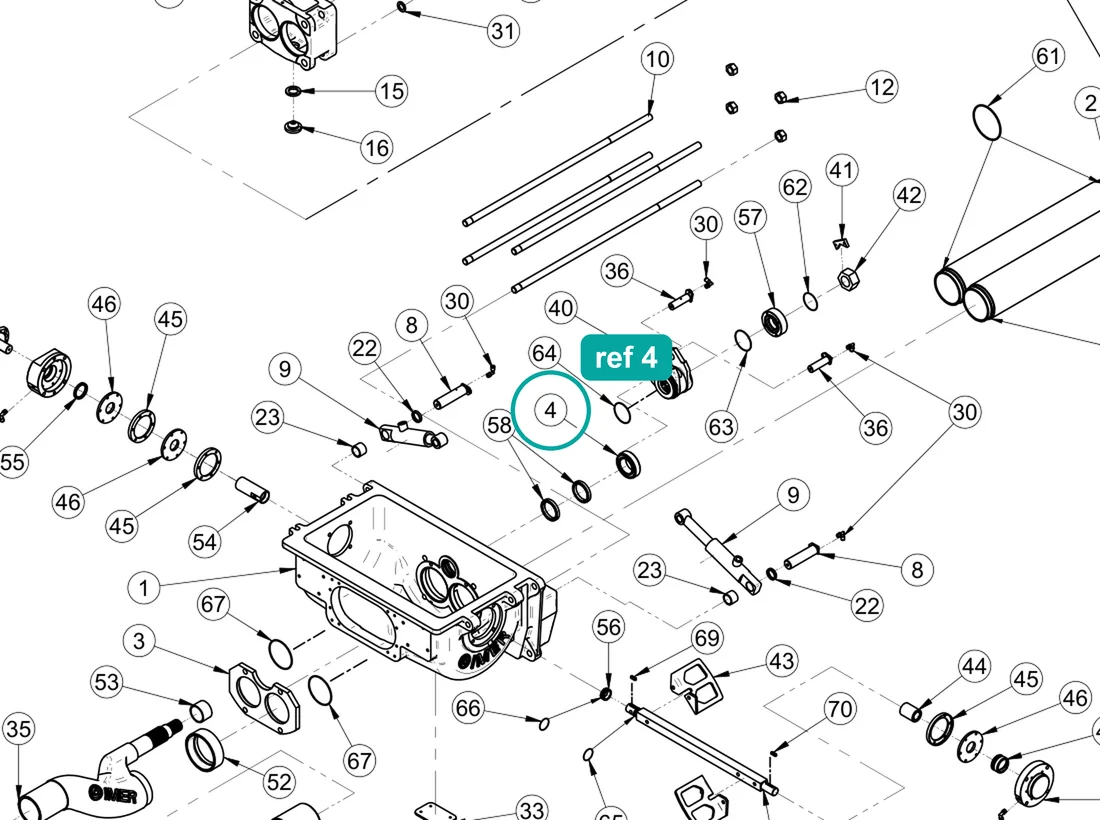 Bearing (ref 4) highlighted on the IMER Booster 15 parts diagram, Pumping Group and Hopper – part 3228972