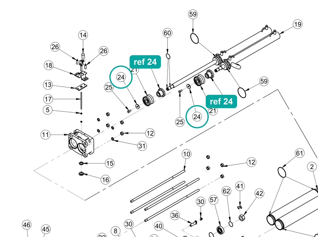 Washer 17×60×6 (ref 24) highlighted on the IMER Booster 15 parts diagram, Pumping Group and Hopper – part 3228976