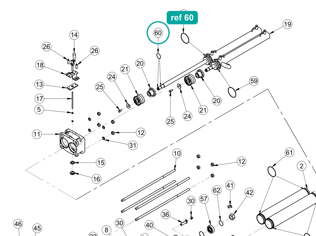 O-Ring 30×3 (ref 60) highlighted on the IMER Booster 15 parts diagram, Pumping Group and Hopper – part 3229044