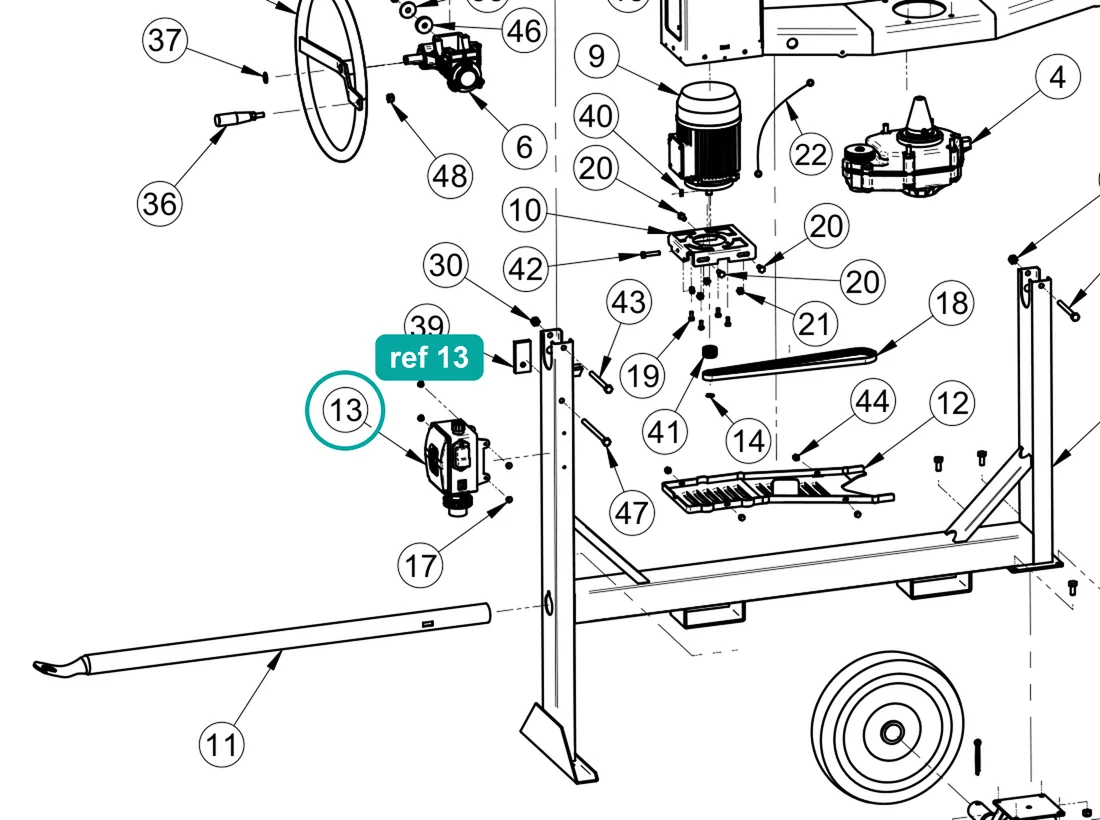 Electric panel (ref 13) highlighted on an IMER parts-book drawing – part 3229075