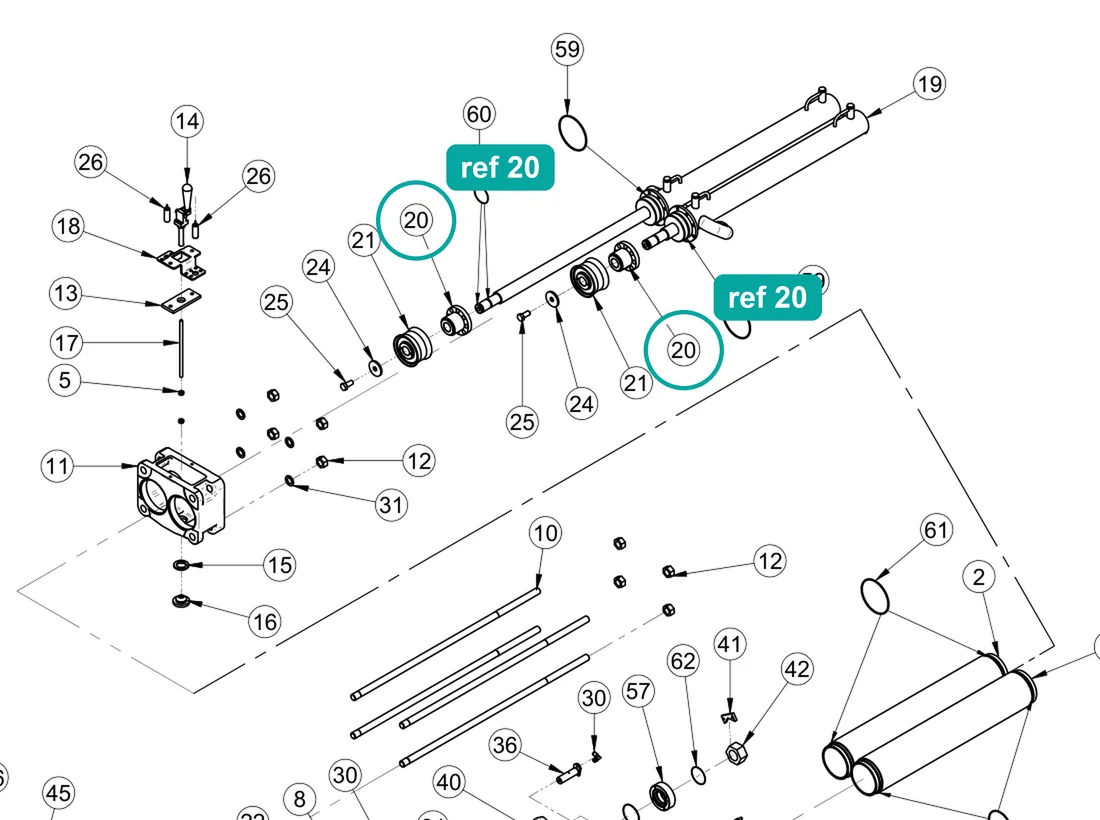 Tank sensor flange, ref 20, on the IMER Booster 15 drawing