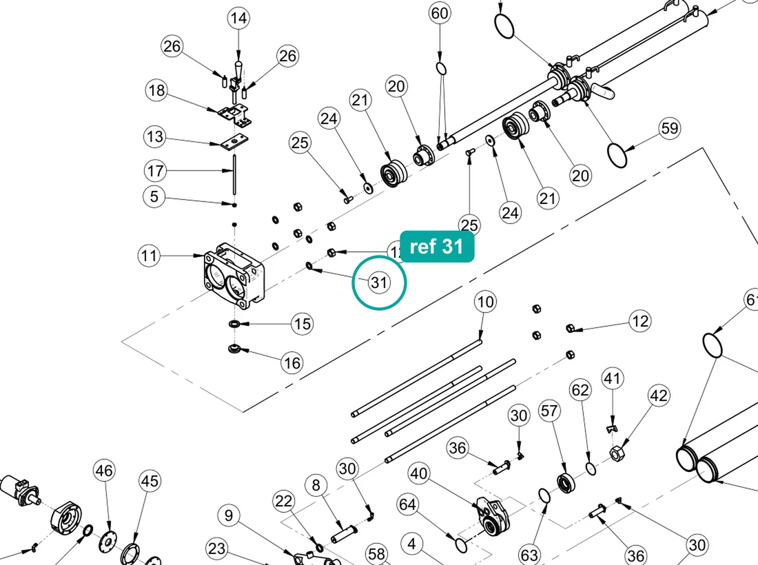 Washer D.24 (ref 31) highlighted on the IMER Booster 15 parts diagram, Pumping Group and Hopper – part 3229456