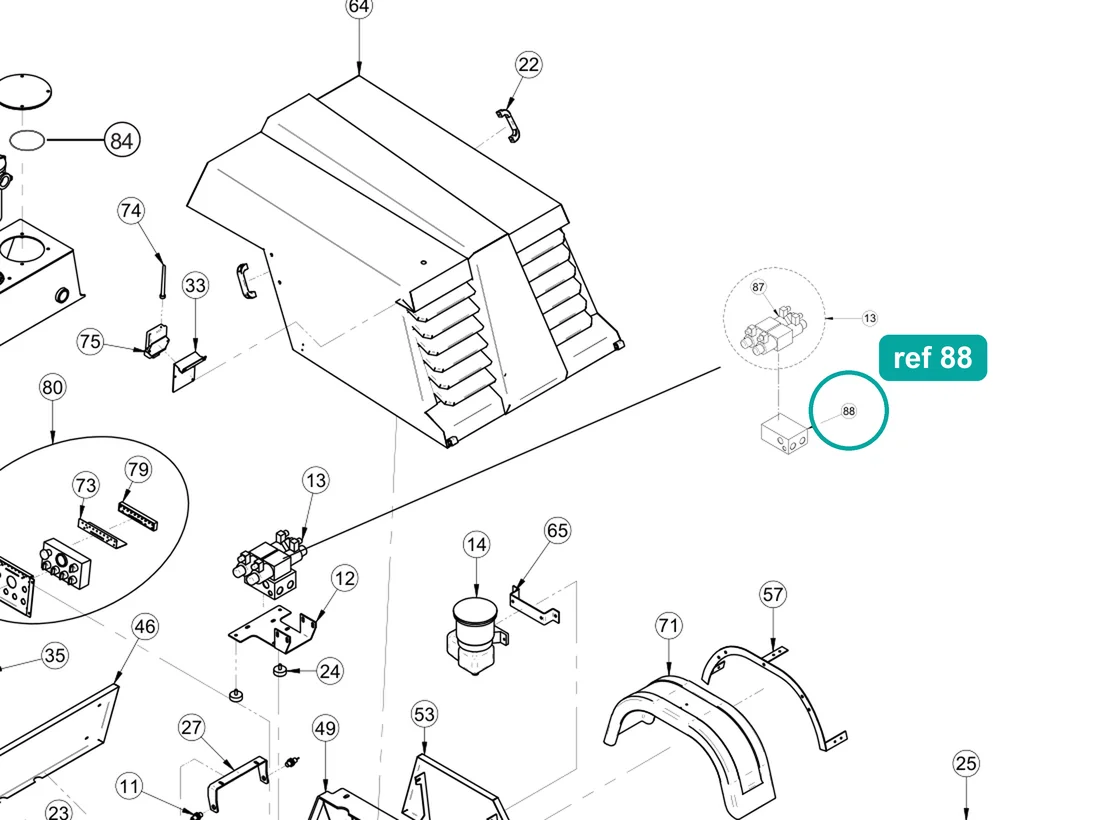 Plate (ref 88) highlighted on the IMER Booster 15 parts diagram, Machine Frame and Bodywork – part 3229487