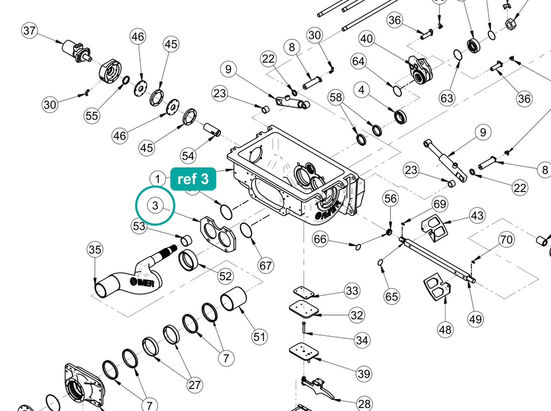 Anti-wear plate (ref 3) highlighted on the IMER Booster 15 parts diagram, Pumping Group and Hopper – part 3229495
