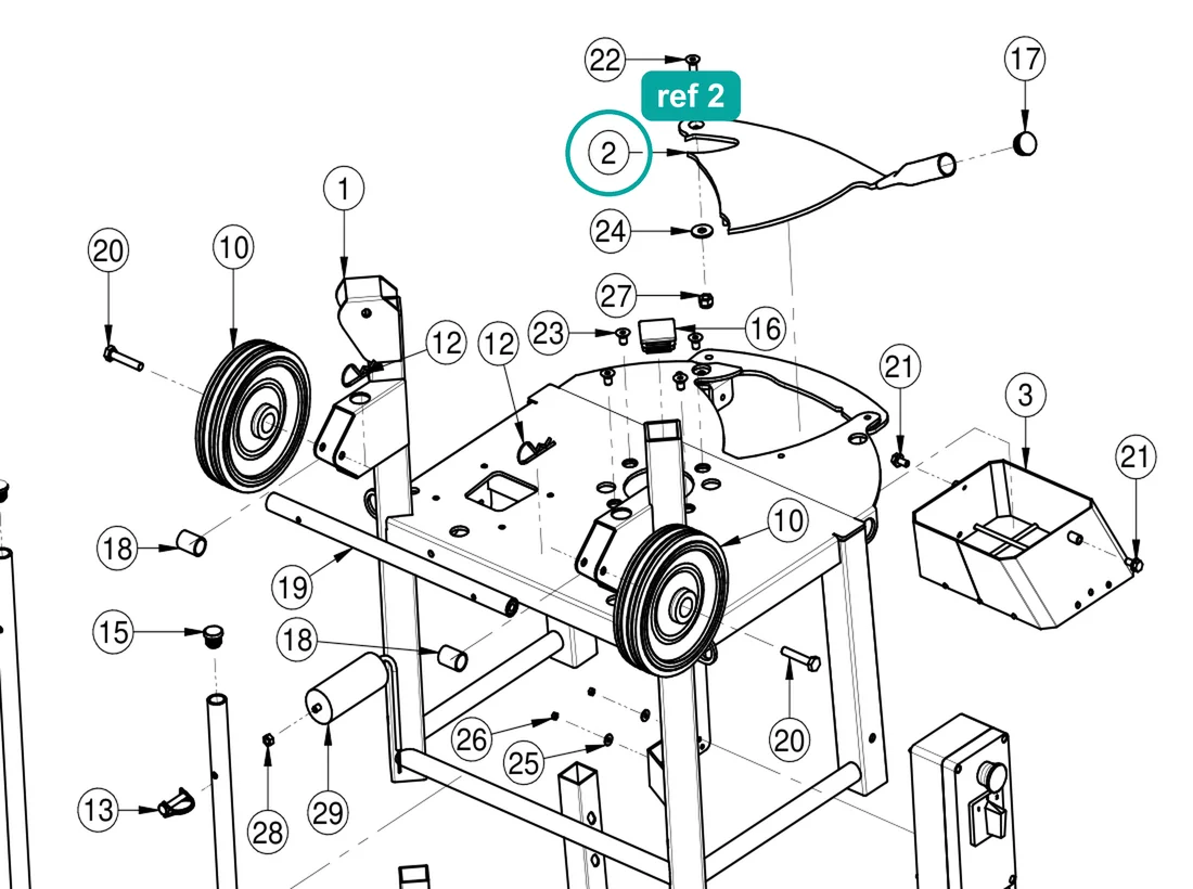 Outlet (ref 2) highlighted on the IMER Mortarman 120 Plus parts diagram, Machine Structure – part 3229559