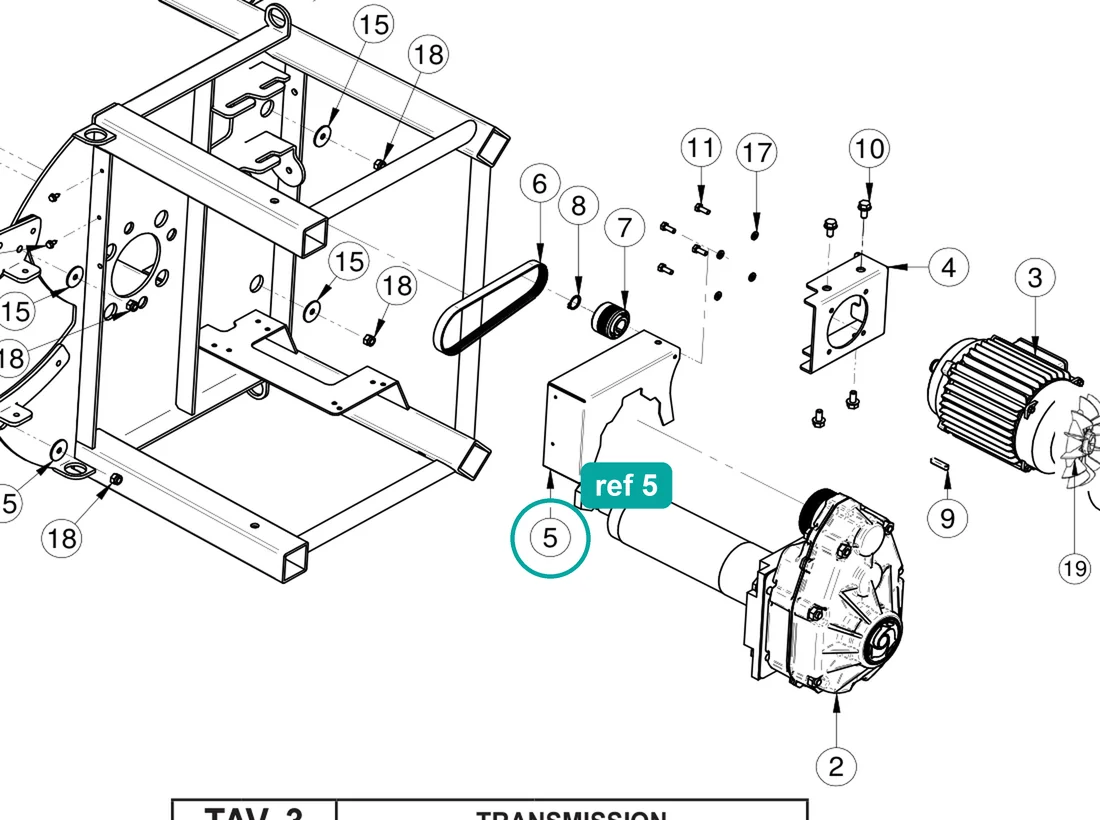 Guard (ref 5) highlighted on the IMER Mortarman 120 Plus parts diagram, Transmission – part 3229605