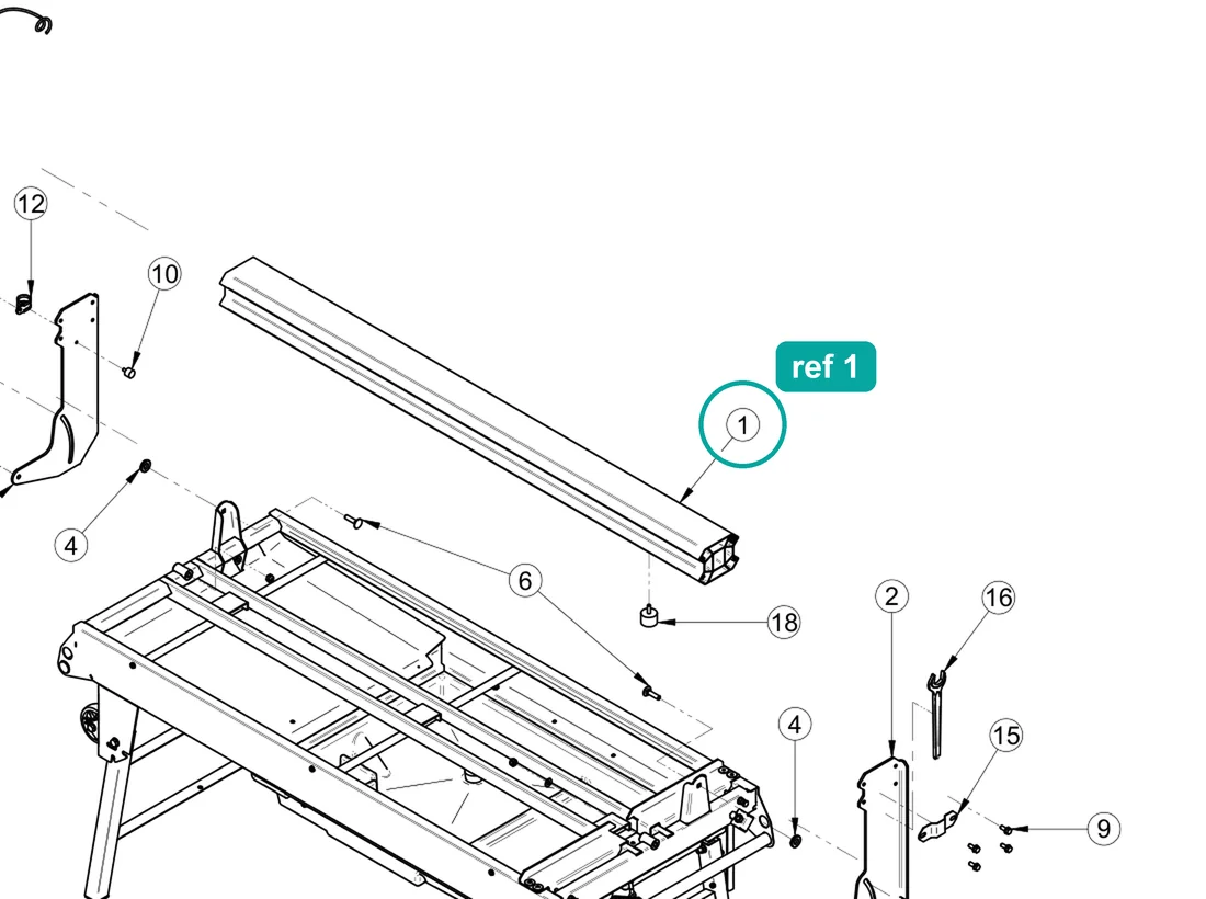 Slideway (ref 1) highlighted on the IMER Combicut 350 iPower parts diagram, Arm Assembly – part 3229856