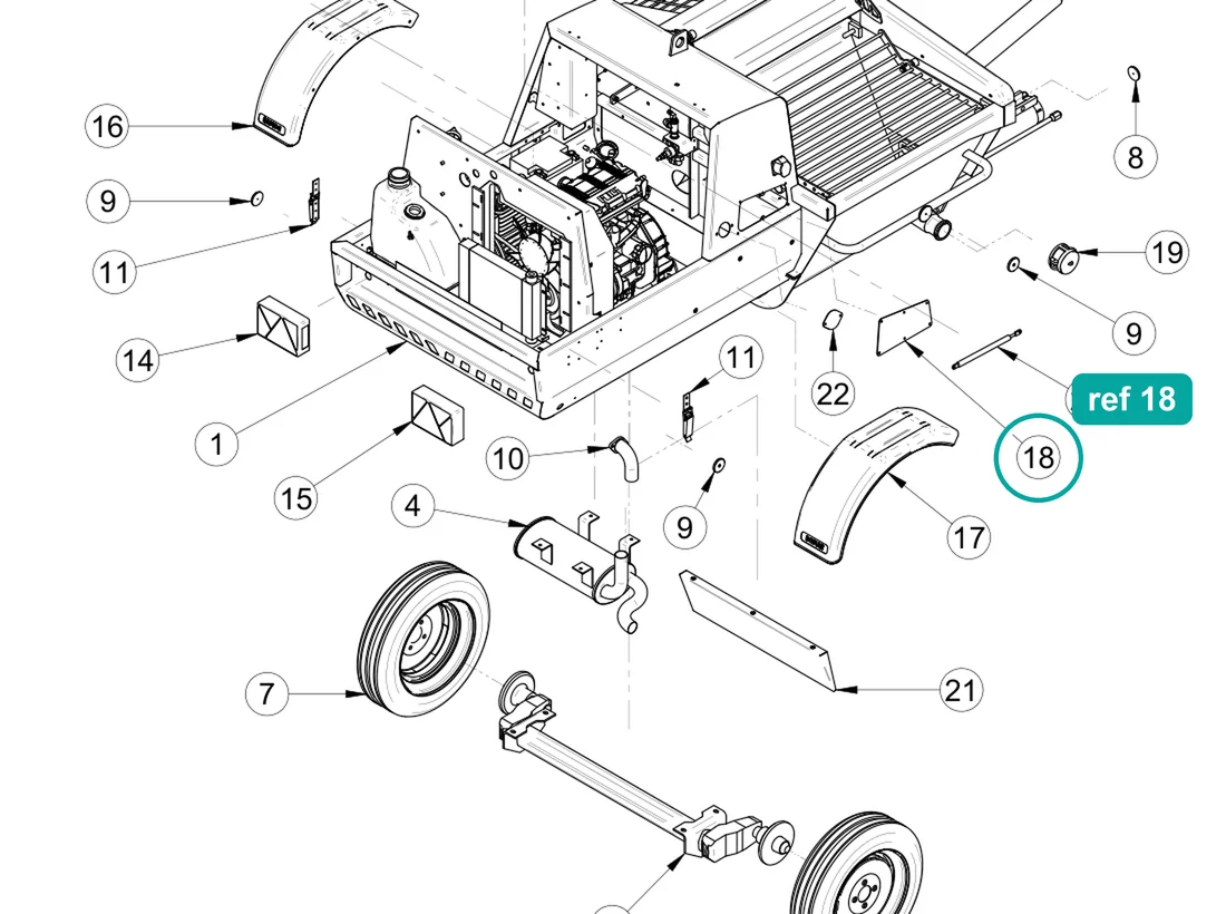 Pressure washer cover, ref 18, on the IMER Prestige 300 drawing