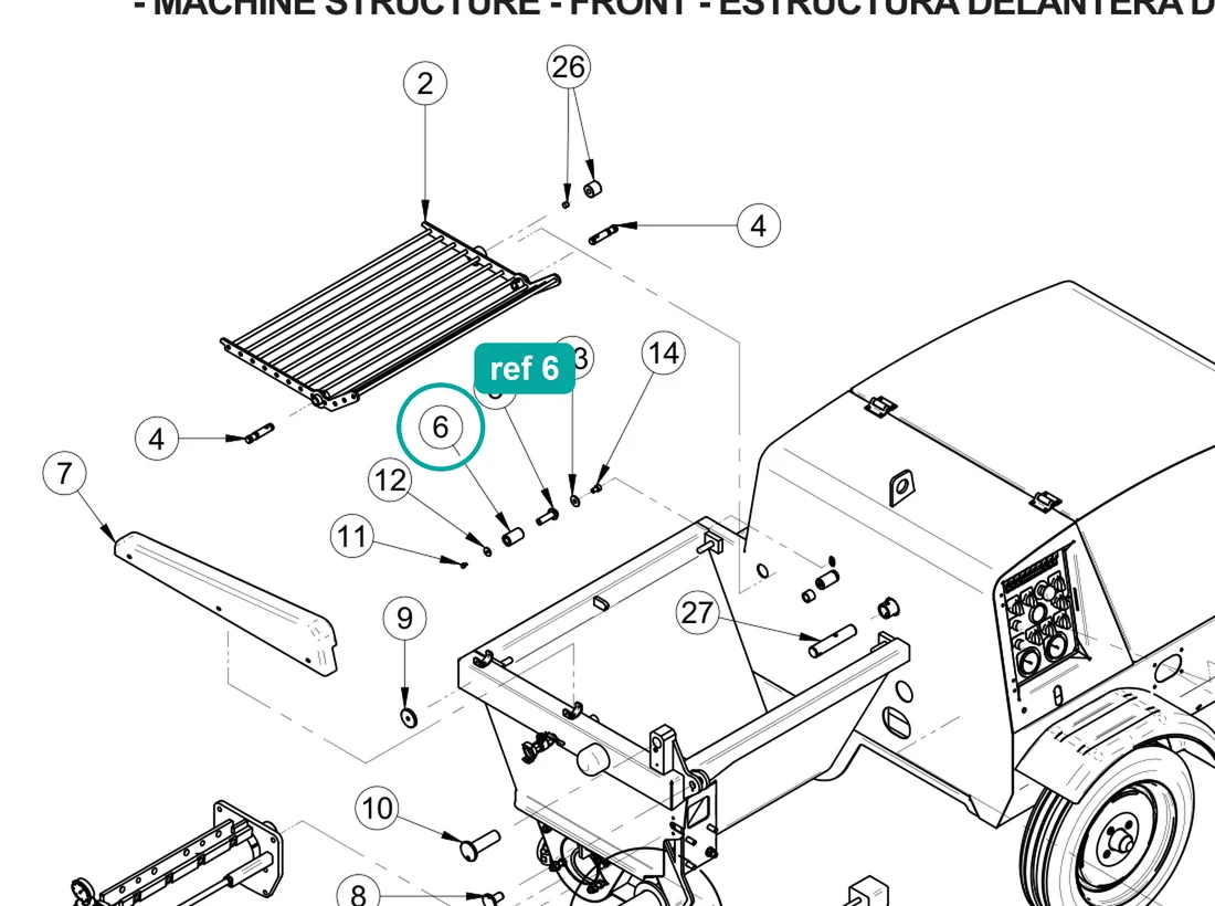 Roller (ref 6) highlighted on the IMER Prestige 300 parts diagram, Machine Structure - Front – part 3230267
