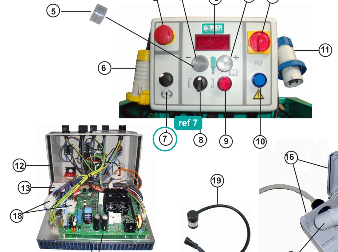 2-Position switch + contacts (ref 7) highlighted on the IMER Step-Up 120 parts diagram, Electrical Panel Step 220V (3229670) – part 3230317
