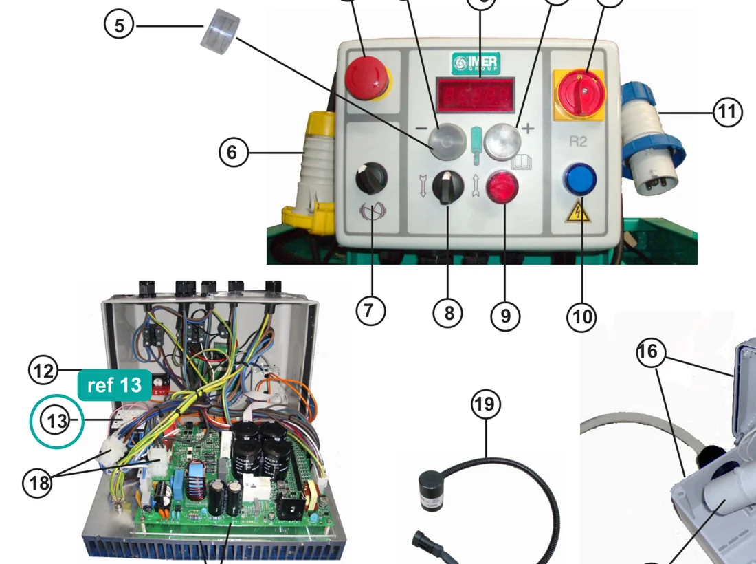 Contactor 20A 24VDC (ref 13) highlighted on the IMER Step-Up 120 parts diagram, Electrical Panel Step 220V (3229670) – part 3230320