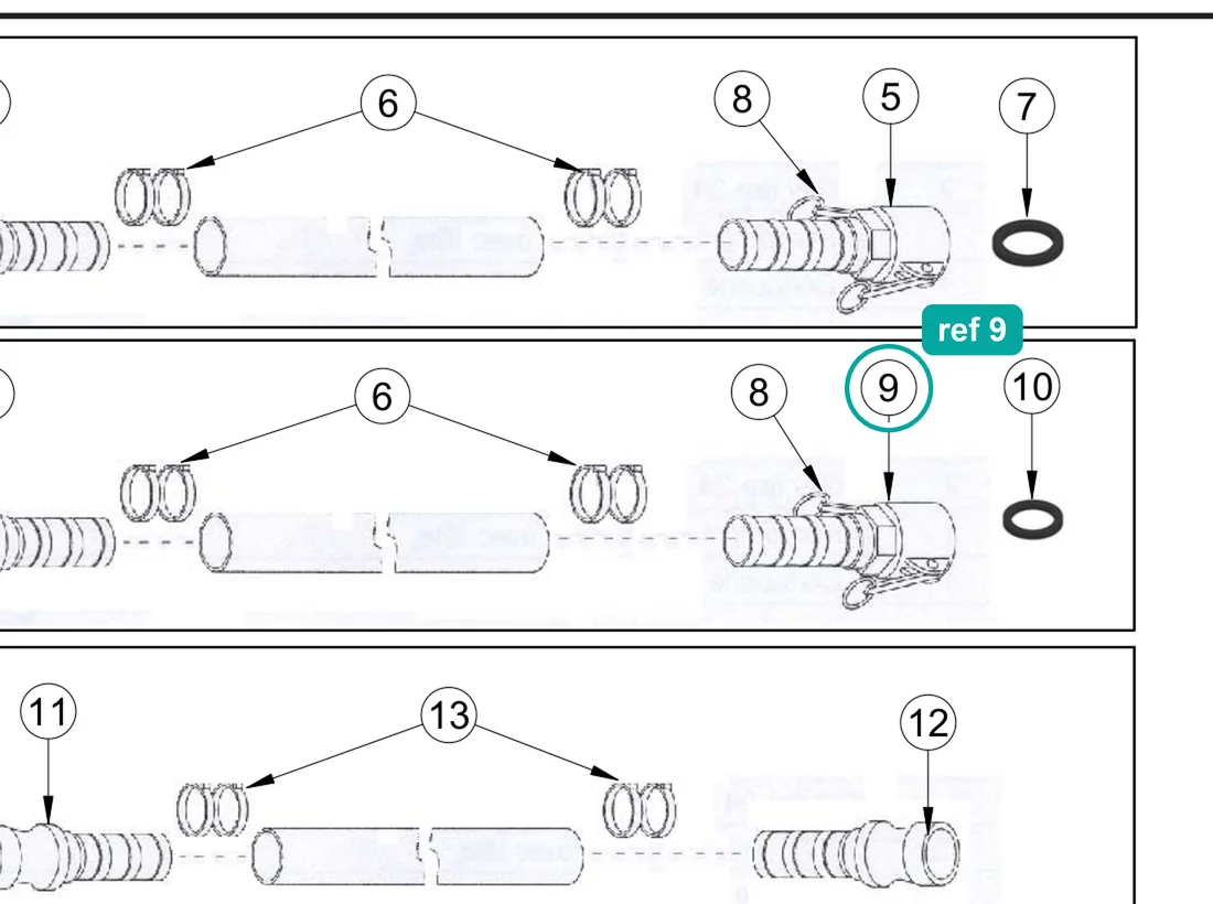 Cam-lock coupling for clamping DN 50F X35 (ref 9) highlighted on the IMER Prestige 300 parts diagram, Standard Accessories – part 3230909