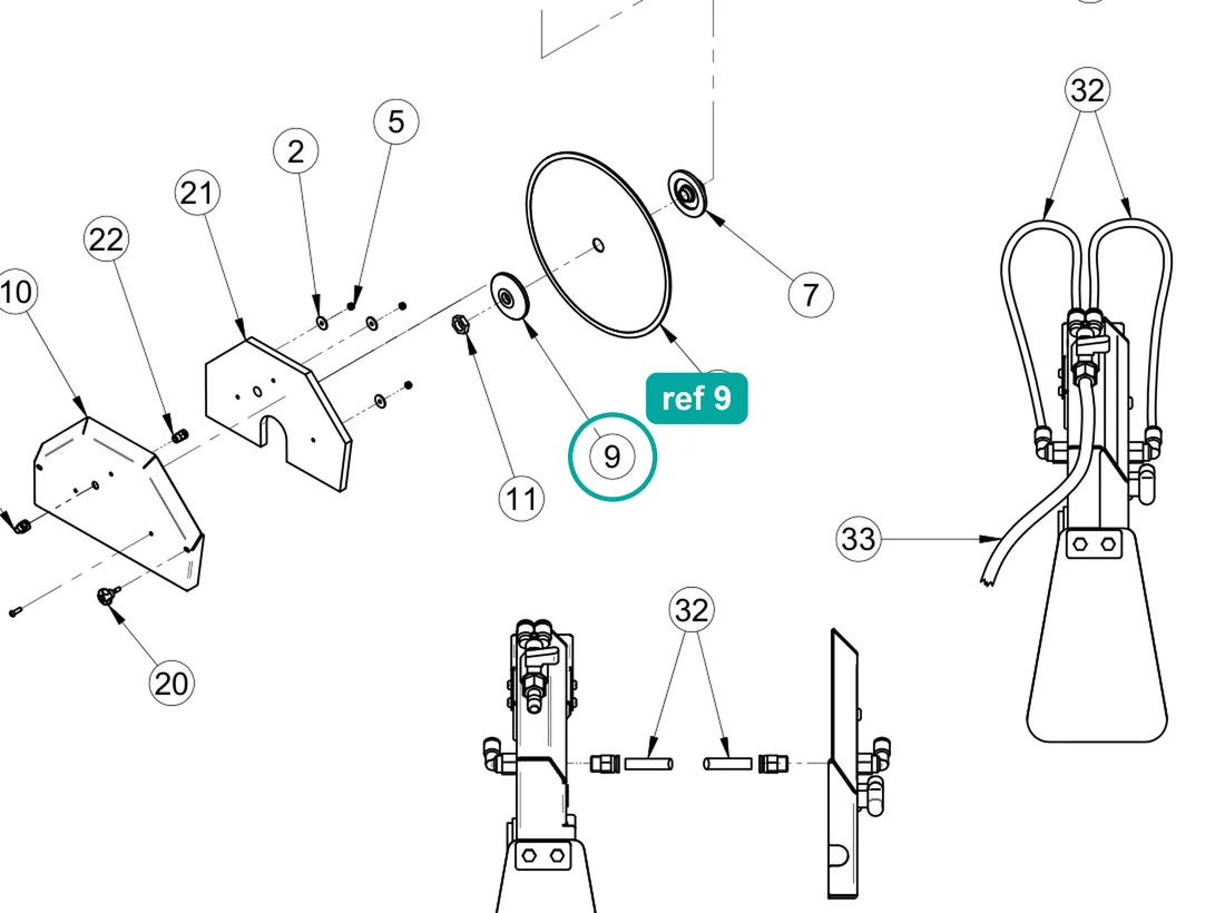 Outer flange (ref 9) highlighted on the IMER Combicut 350 iPower parts diagram, Disc Guard And Motor Assembly – part 3230964