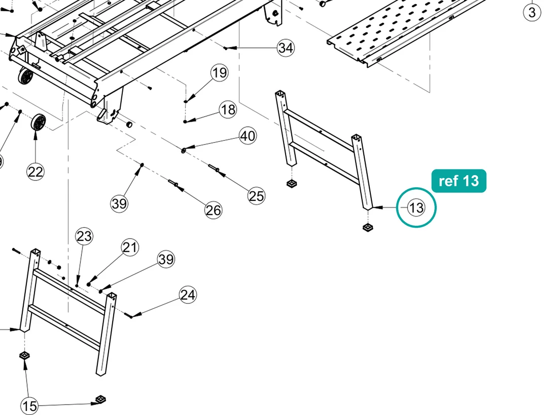 Front leg (ref 13) highlighted on the IMER Combicut 350 iPower parts diagram, Machine Structure – part 3230966