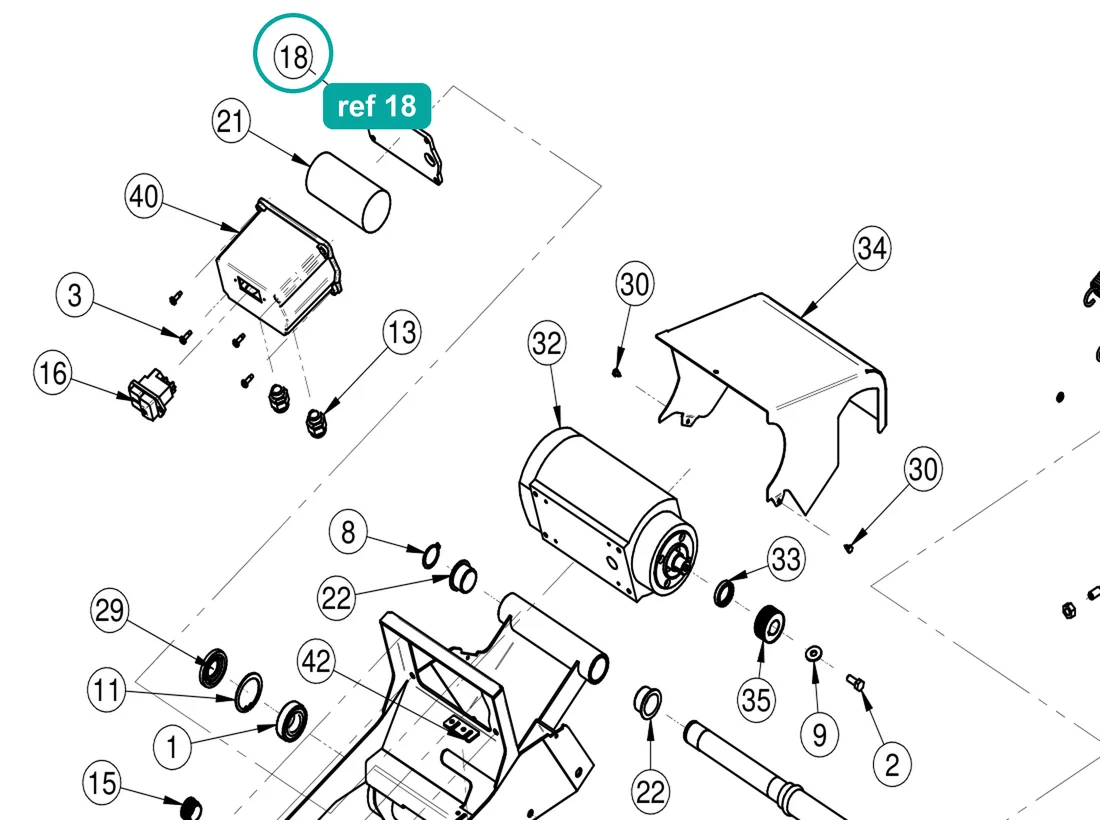 Gasket (ref 18) highlighted on the IMER Masonry 350 Smart Cut parts diagram, Arm Assembly – part 3230972