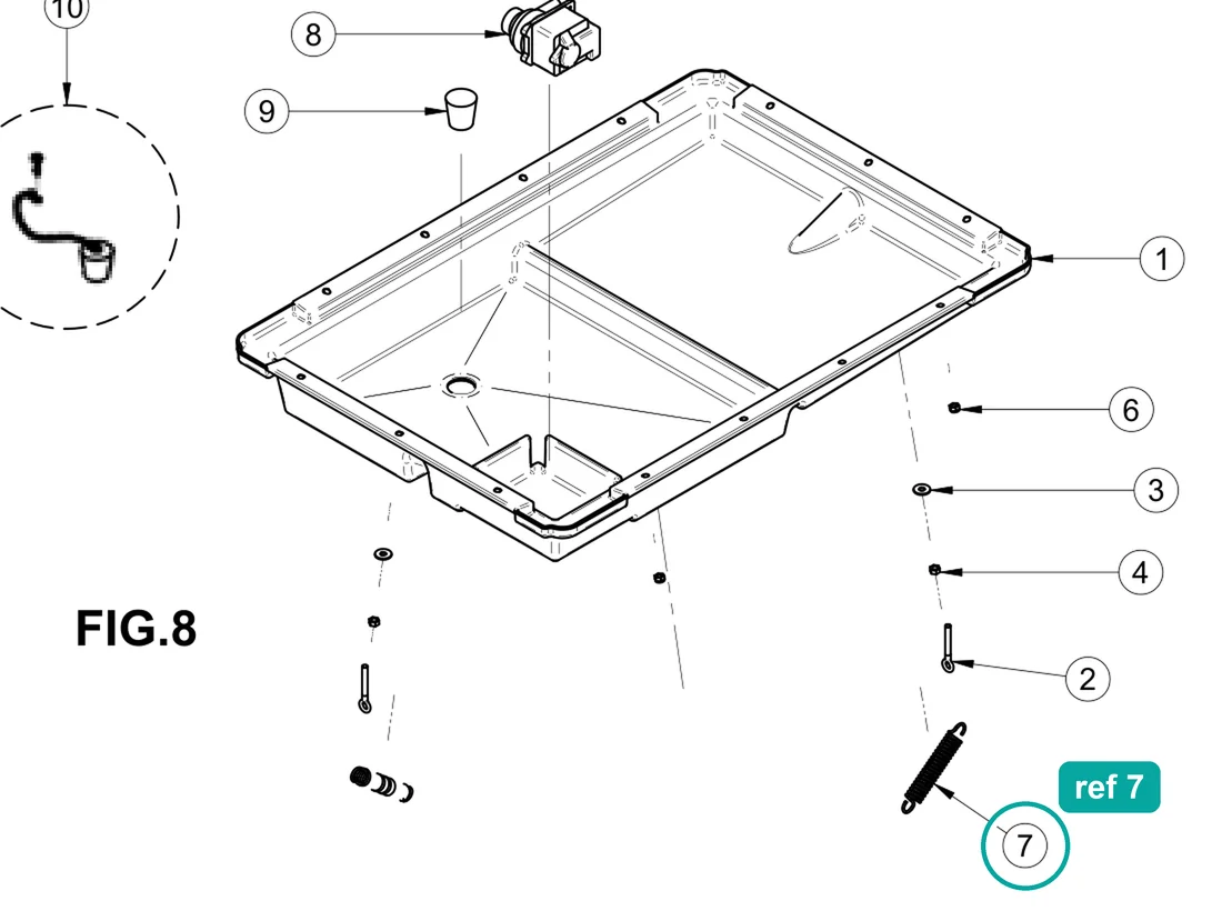 Leg spring (ref 7) highlighted on the IMER Masonry 350 Smart Cut parts diagram, Tank Assembly – part 3230973