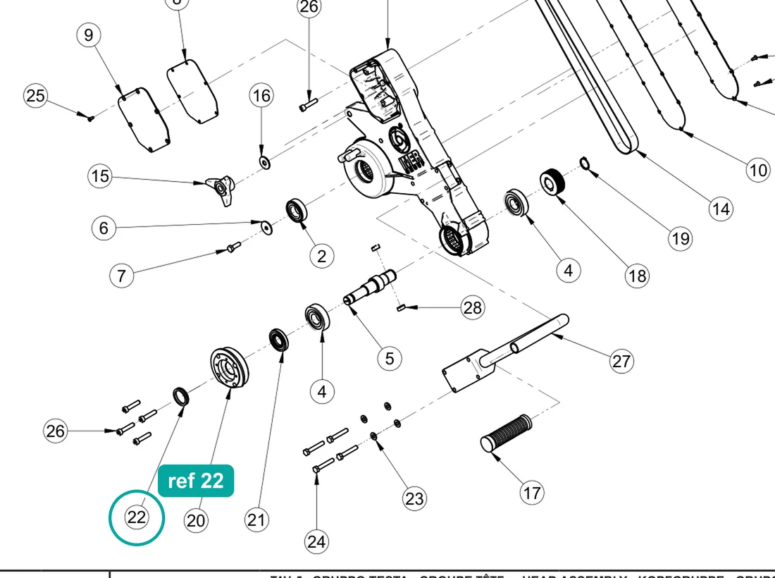 V-ring seal ID 31, ref 22, on the IMER Combicut 350 iPower drawing