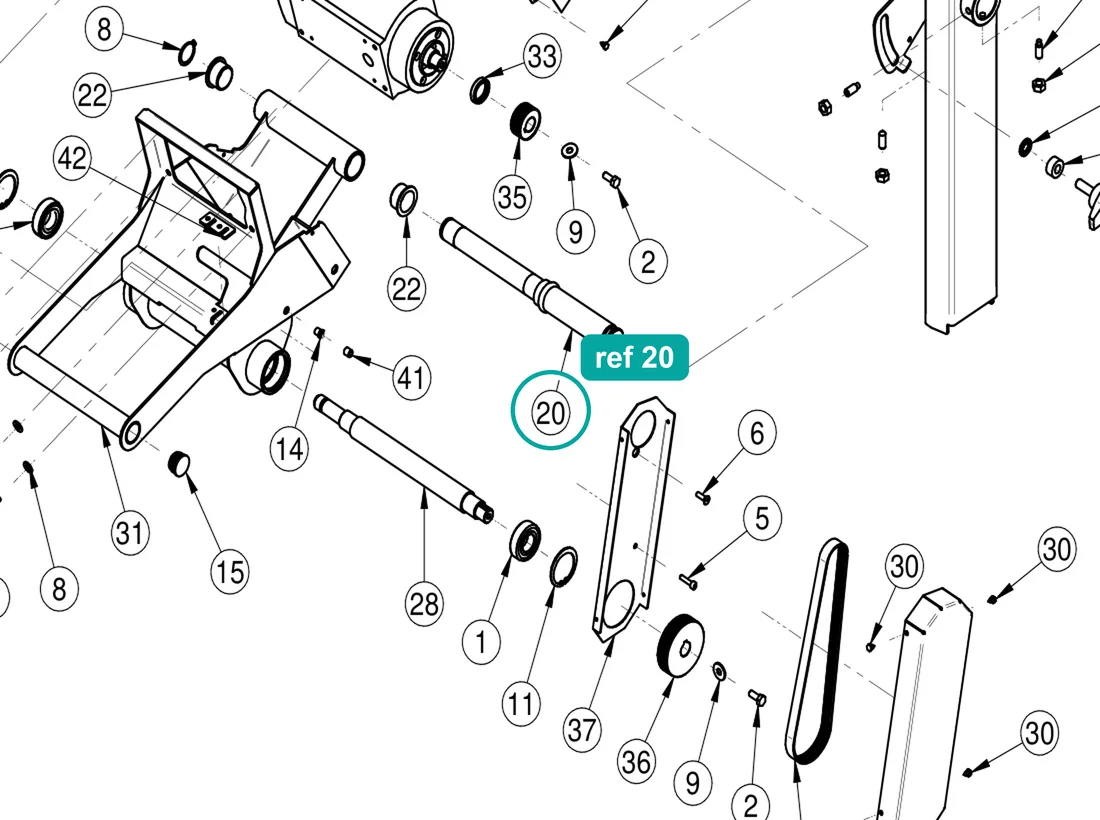 Pivot (ref 20) highlighted on the IMER Masonry 350 Smart Cut parts diagram, Arm Assembly – part 3231077