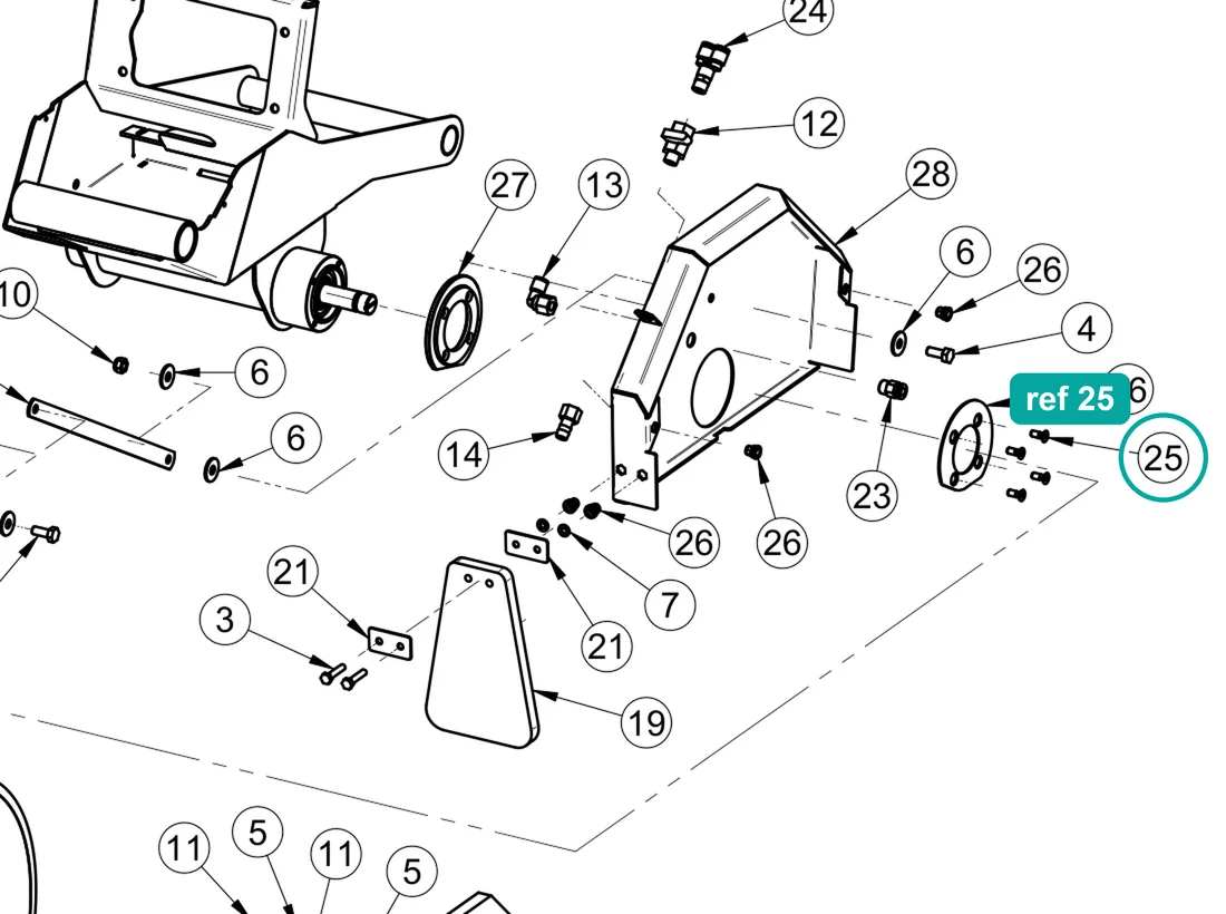 Screw TSPEI M6×16 5933 (ref 25) highlighted on the IMER Masonry 350 Smart Cut parts diagram, Disc Guard and Motor Assembly – part 3231162