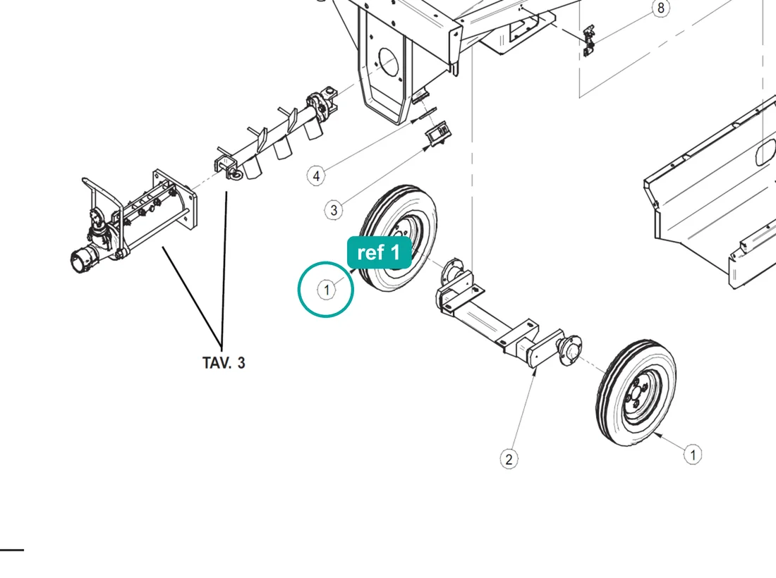 Wheel (ref 1) highlighted on the IMER Step-Up 120 parts diagram, Machine Structure – part 3231197
